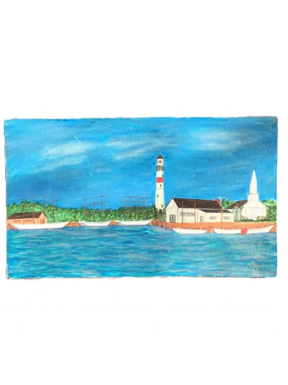 Vintage Folk Art Seascape Painting